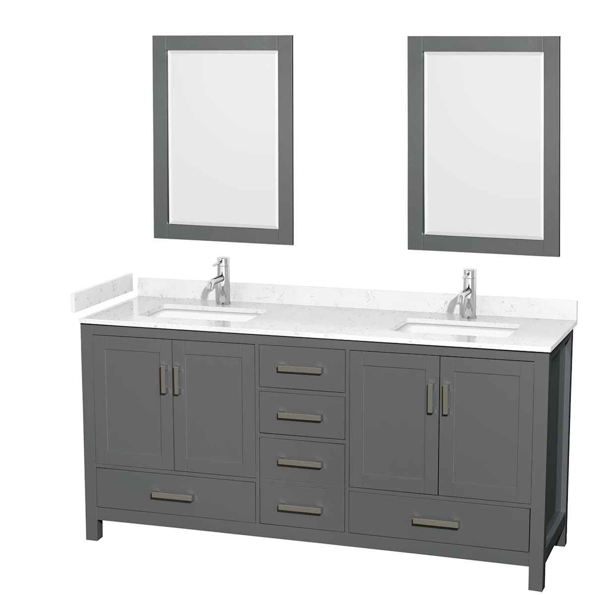 Sheffield 72" Free Standing Double Basin Vanity Set with Cabinet, Cultured Marble Vanity Top, and Framed Mirrors