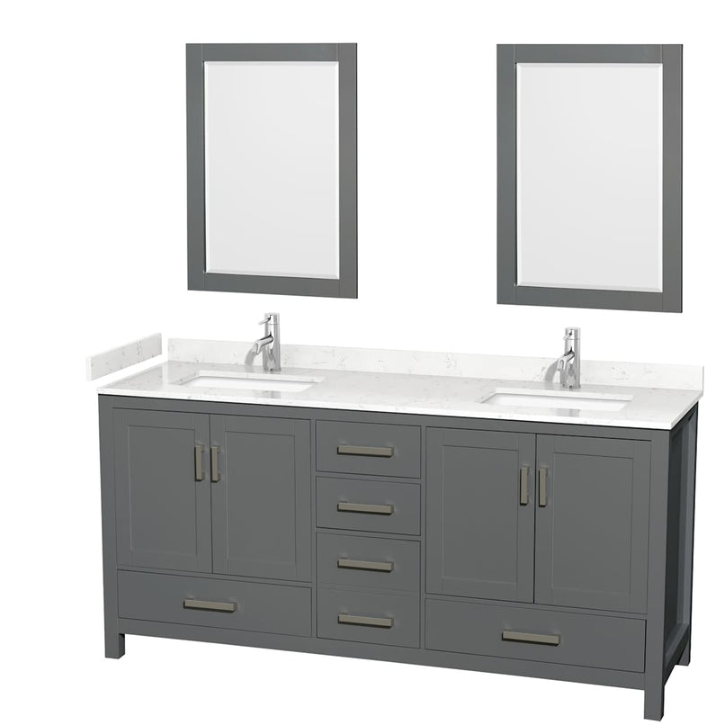 Sheffield 72" Free Standing Double Basin Vanity Set with Cabinet, Cultured Marble Vanity Top, and Framed Mirrors - image 1