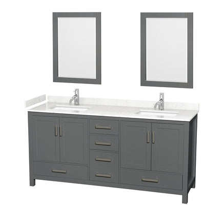 Sheffield 72" Free Standing Double Basin Vanity Set with Cabinet, Cultured Marble Vanity Top, and Framed Mirrors - image 1