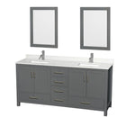 Sheffield 72" Free Standing Double Basin Vanity Set with Cabinet, Quartz Vanity Top, and Framed Mirror - image 1