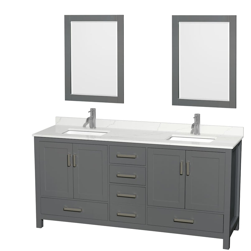 Sheffield 72" Free Standing Double Basin Vanity Set with Cabinet, Quartz Vanity Top, and Framed Mirror - image 1