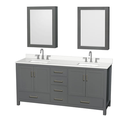 Sheffield 72" Free Standing Double Basin Vanity Set with Cabinet, Quartz Vanity Top, and Medicine Cabinet - image 1