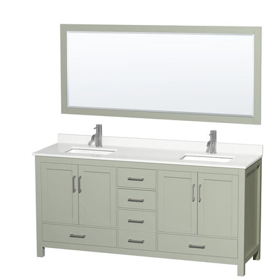 Sheffield 72" Free Standing Double Basin Vanity Set with Cabinet, Quartz Vanity Top, and Framed Mirror - image 1
