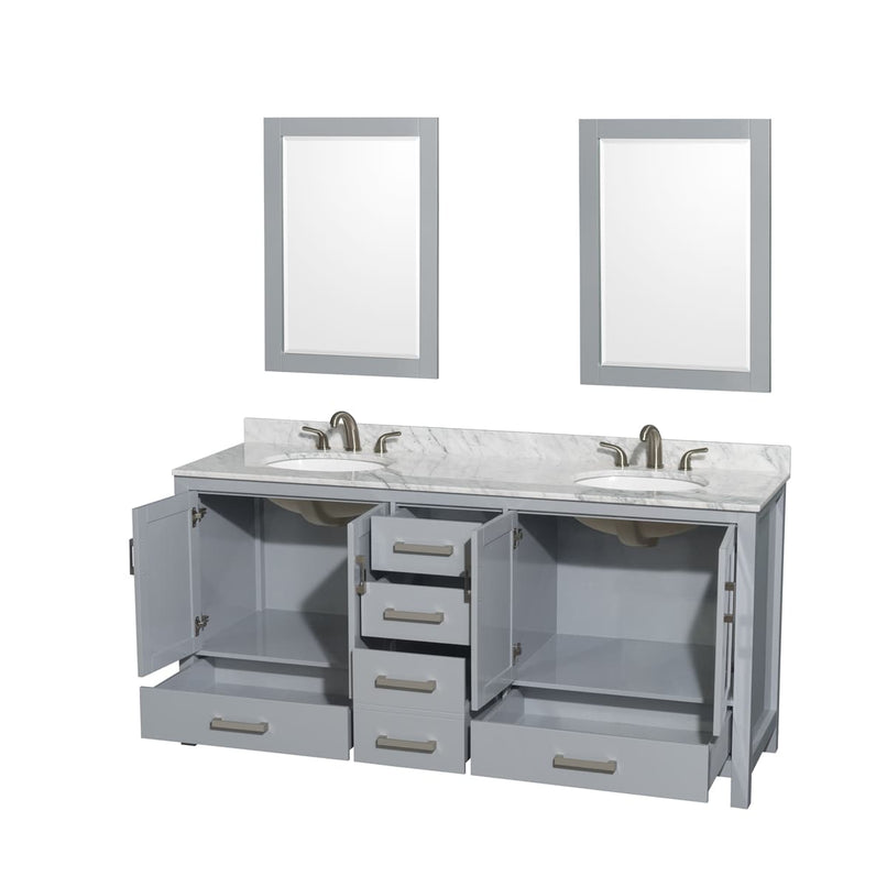 Sheffield 72" Free Standing Double Basin Vanity Set with Hardwood Cabinet, Marble Vanity Top, Framed Mirrors, and Undermount Oval Sinks - image 2