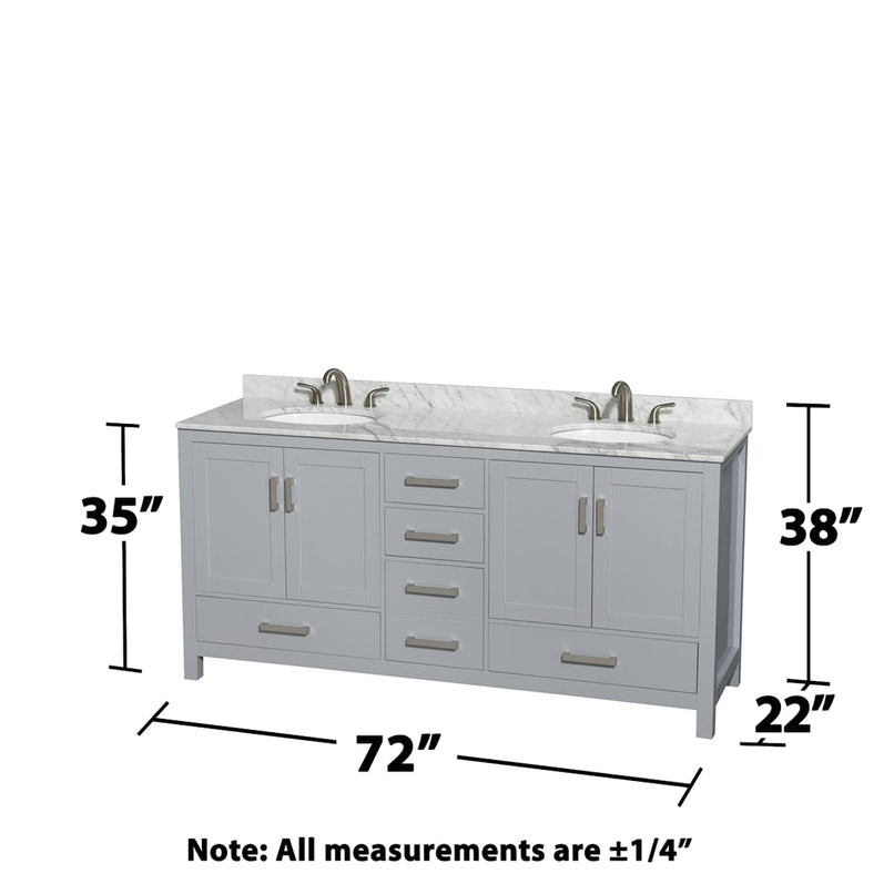 Sheffield 72" Free Standing Double Basin Vanity Set with Hardwood Cabinet, Marble Vanity Top, Framed Mirrors, and Undermount Oval Sinks - image 4