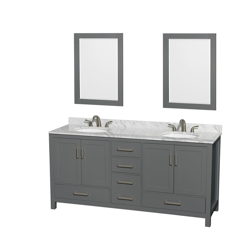 Sheffield 72" Free Standing Double Basin Vanity Set with Hardwood Cabinet, Marble Vanity Top, Framed Mirrors, and Undermount Oval Sinks - image 5