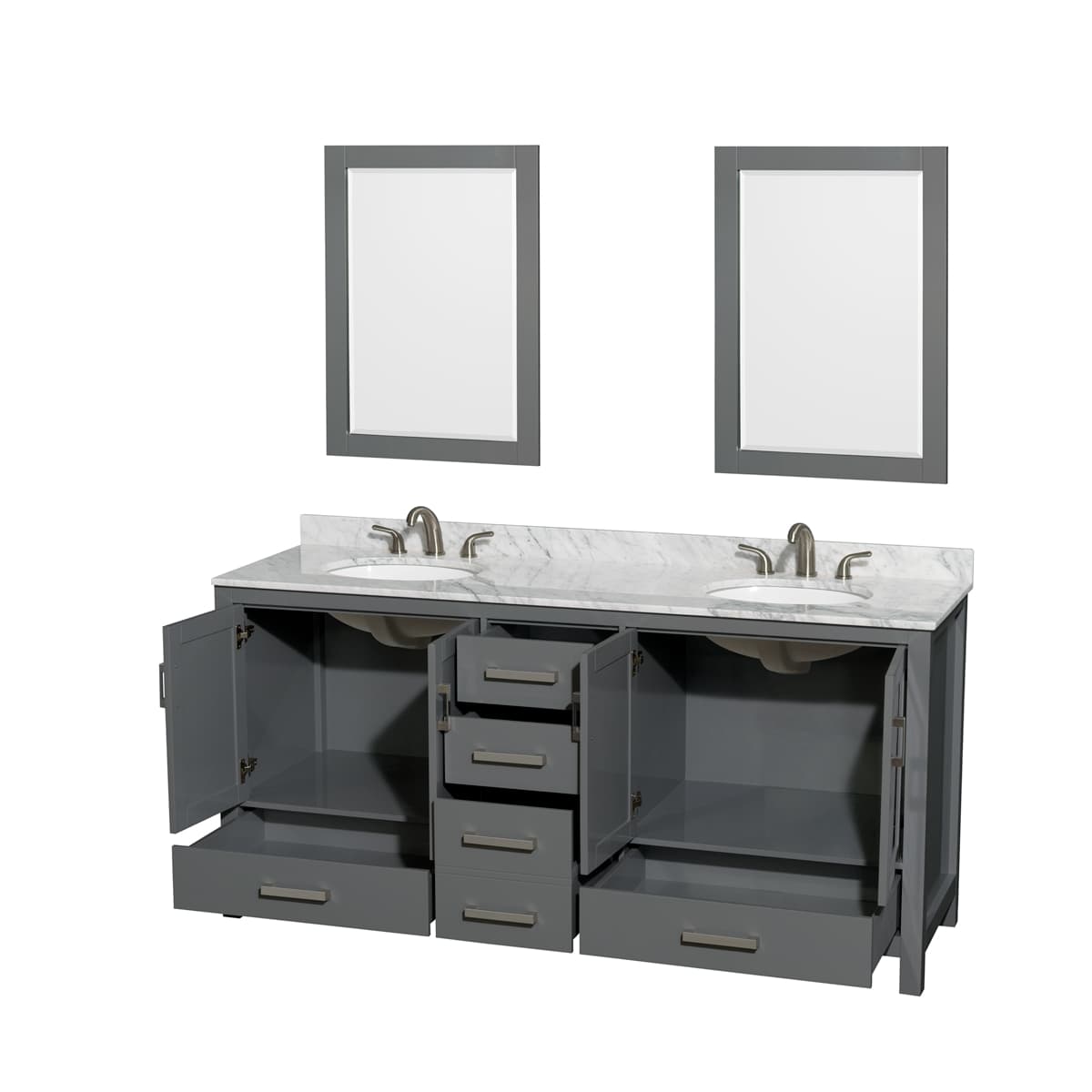 Sheffield 72" Free Standing Double Basin Vanity Set with Hardwood Cabinet, Marble Vanity Top, Framed Mirrors, and Undermount Oval Sinks