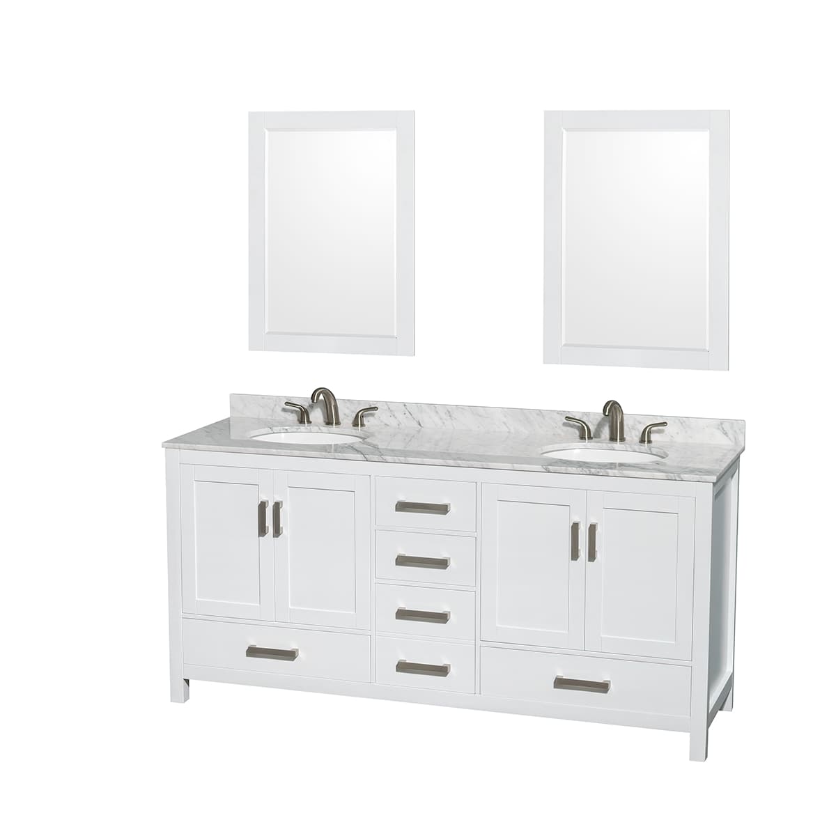 Sheffield 72" Free Standing Double Basin Vanity Set with Hardwood Cabinet, Marble Vanity Top, Framed Mirrors, and Undermount Oval Sinks
