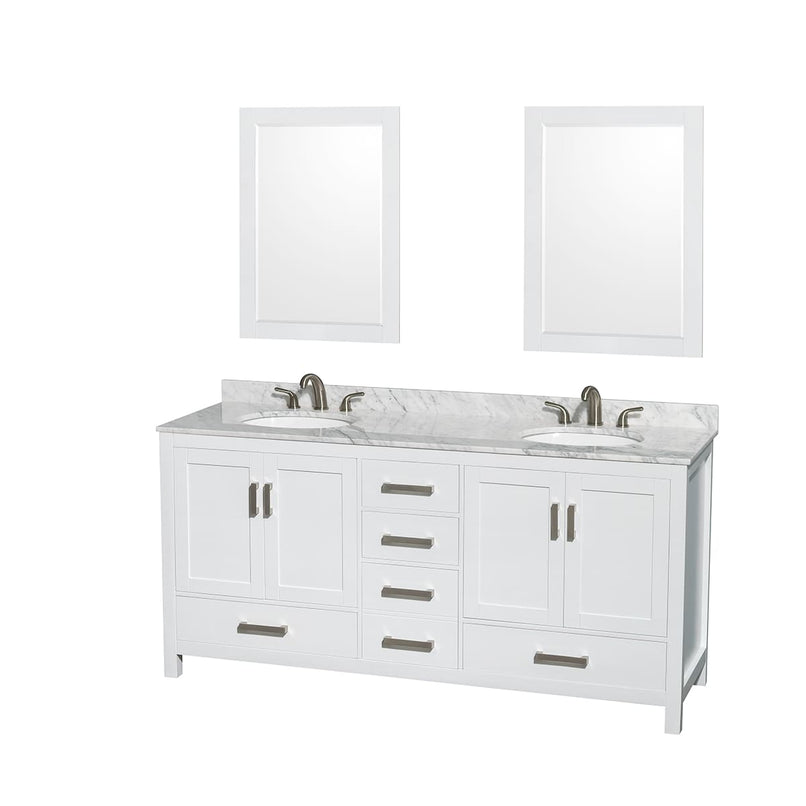 Sheffield 72" Free Standing Double Basin Vanity Set with Hardwood Cabinet, Marble Vanity Top, Framed Mirrors, and Undermount Oval Sinks - image 9