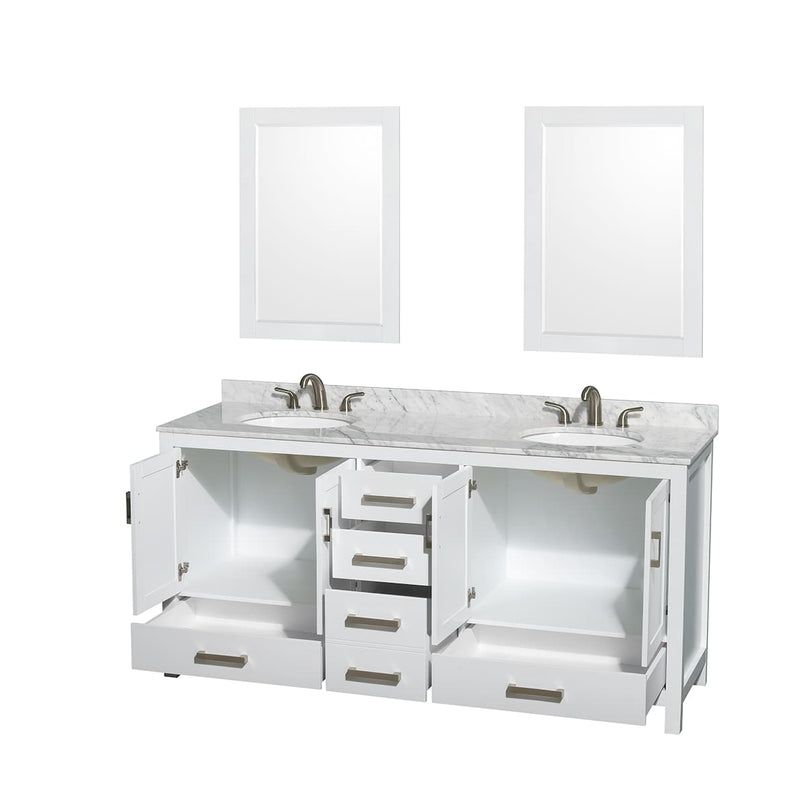 Sheffield 72" Free Standing Double Basin Vanity Set with Hardwood Cabinet, Marble Vanity Top, Framed Mirrors, and Undermount Oval Sinks - image 10