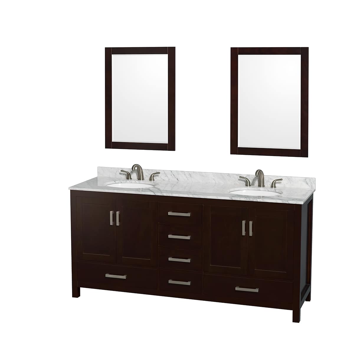 Sheffield 72" Free Standing Double Basin Vanity Set with Hardwood Cabinet, Marble Vanity Top, Framed Mirrors, and Undermount Oval Sinks - image 13