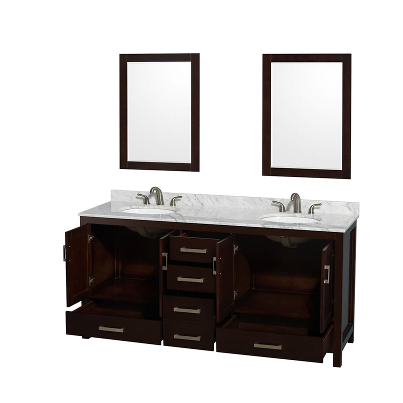 Sheffield 72" Free Standing Double Basin Vanity Set with Hardwood Cabinet, Marble Vanity Top, Framed Mirrors, and Undermount Oval Sinks - image 14