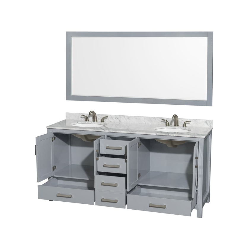 Sheffield 72" Free Standing Double Basin Vanity Set with Cabinet, Marble Vanity Top, and Framed Mirror - image 2