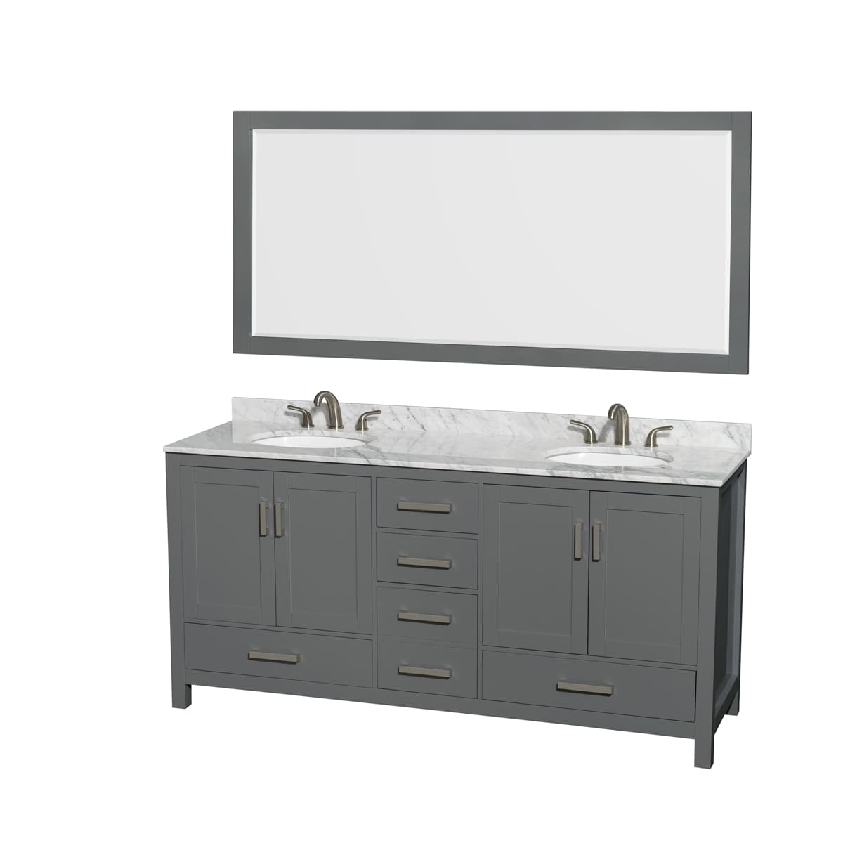 Sheffield 72" Free Standing Double Basin Vanity Set with Cabinet, Marble Vanity Top, and Framed Mirror