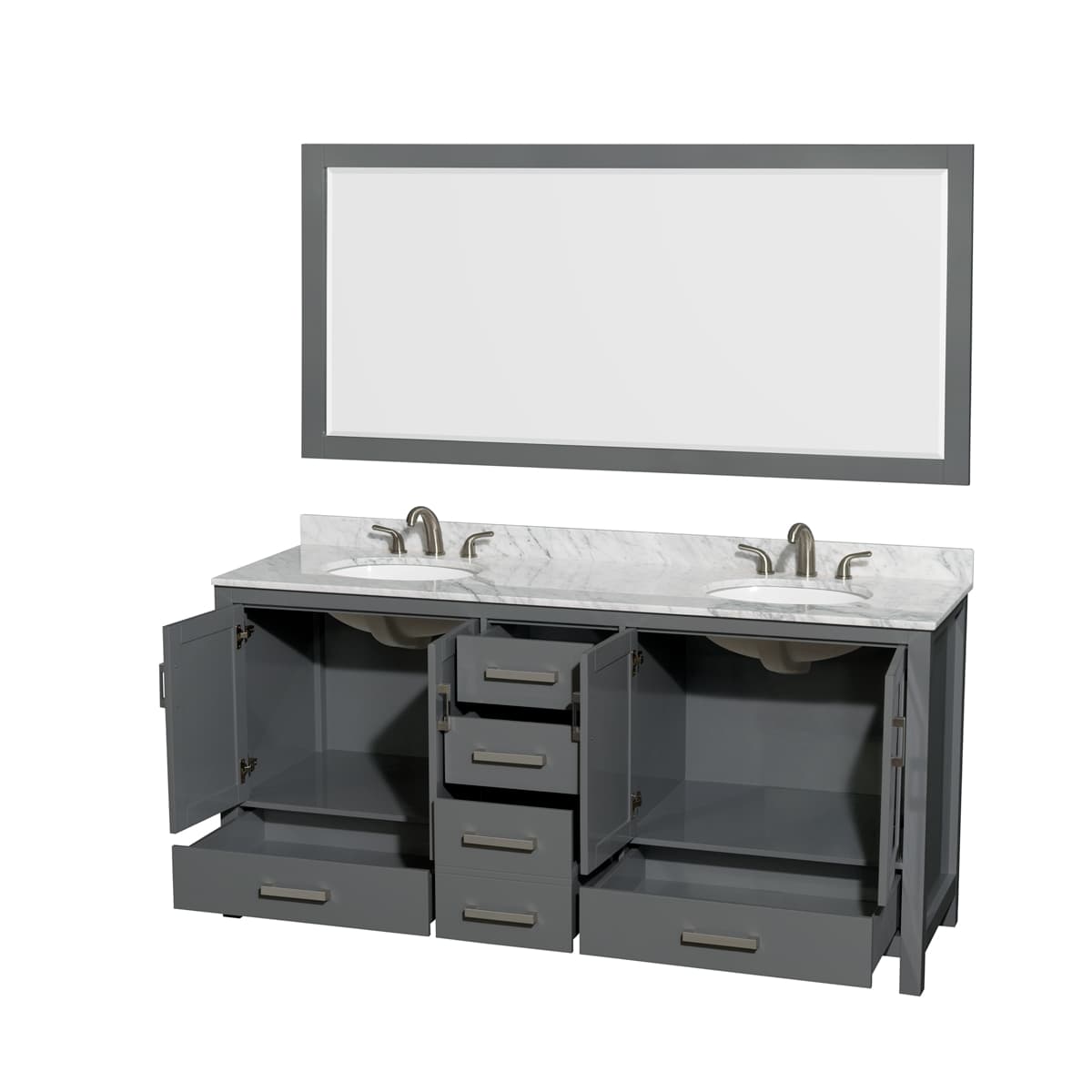 Sheffield 72" Free Standing Double Basin Vanity Set with Cabinet, Marble Vanity Top, and Framed Mirror