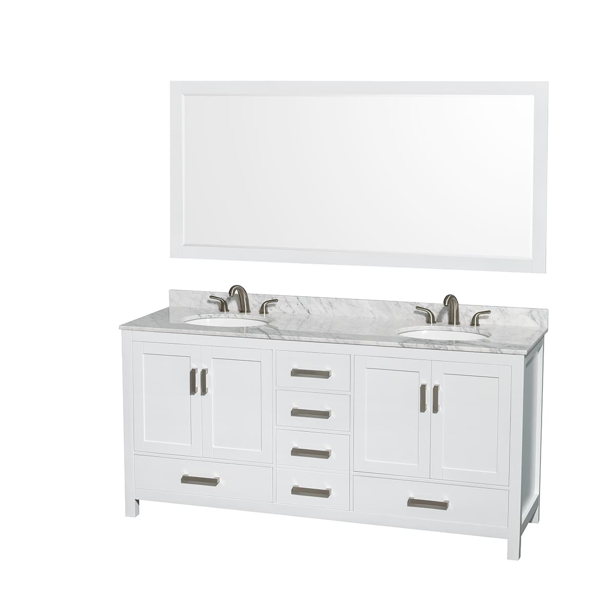 Sheffield 72" Free Standing Double Basin Vanity Set with Cabinet, Marble Vanity Top, and Framed Mirror