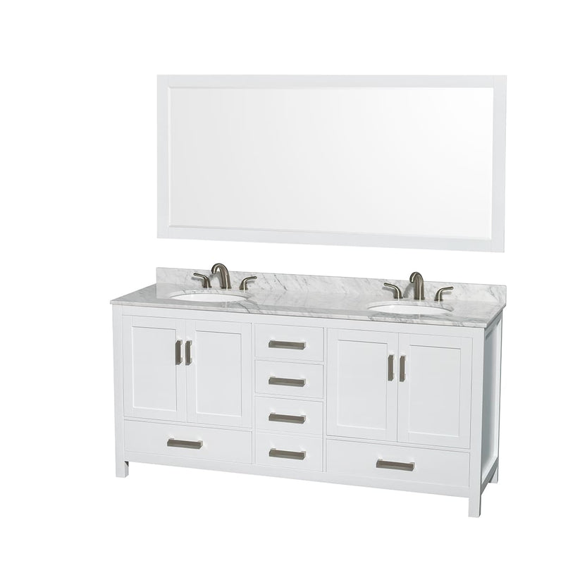 Sheffield 72" Free Standing Double Basin Vanity Set with Cabinet, Marble Vanity Top, and Framed Mirror - image 9