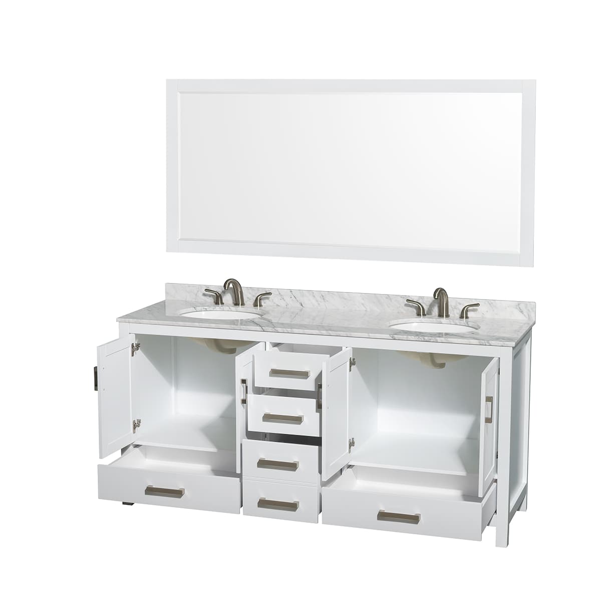 Sheffield 72" Free Standing Double Basin Vanity Set with Cabinet, Marble Vanity Top, and Framed Mirror