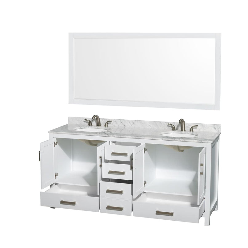 Sheffield 72" Free Standing Double Basin Vanity Set with Cabinet, Marble Vanity Top, and Framed Mirror - image 10
