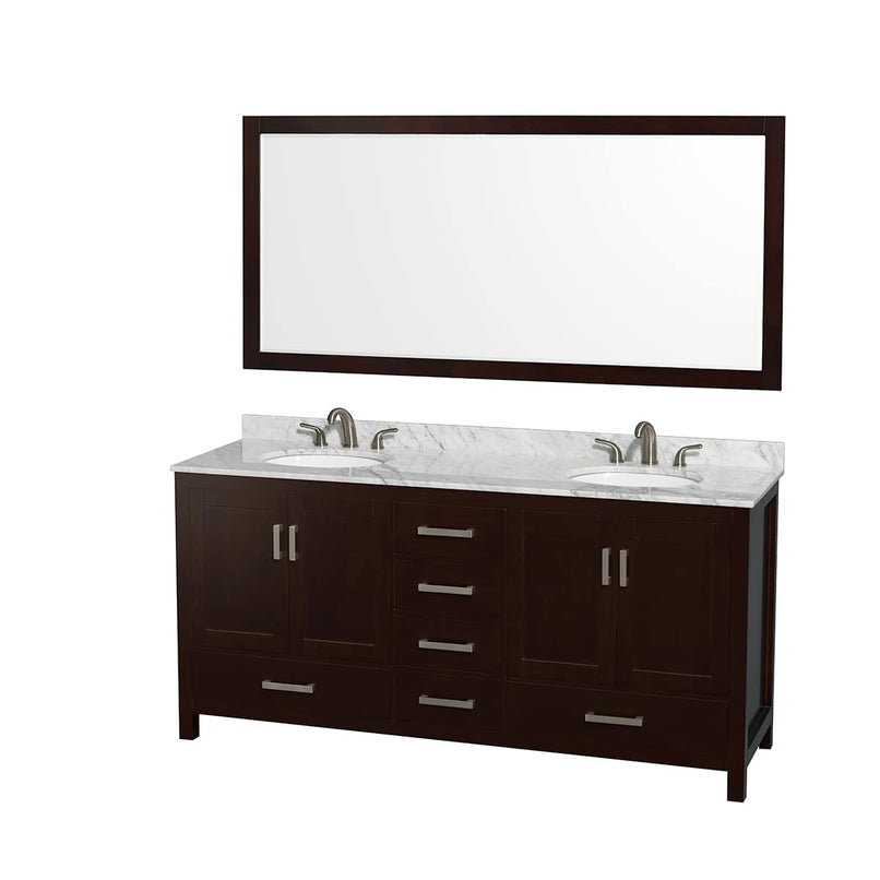 Sheffield 72" Free Standing Double Basin Vanity Set with Cabinet, Marble Vanity Top, and Framed Mirror - image 13