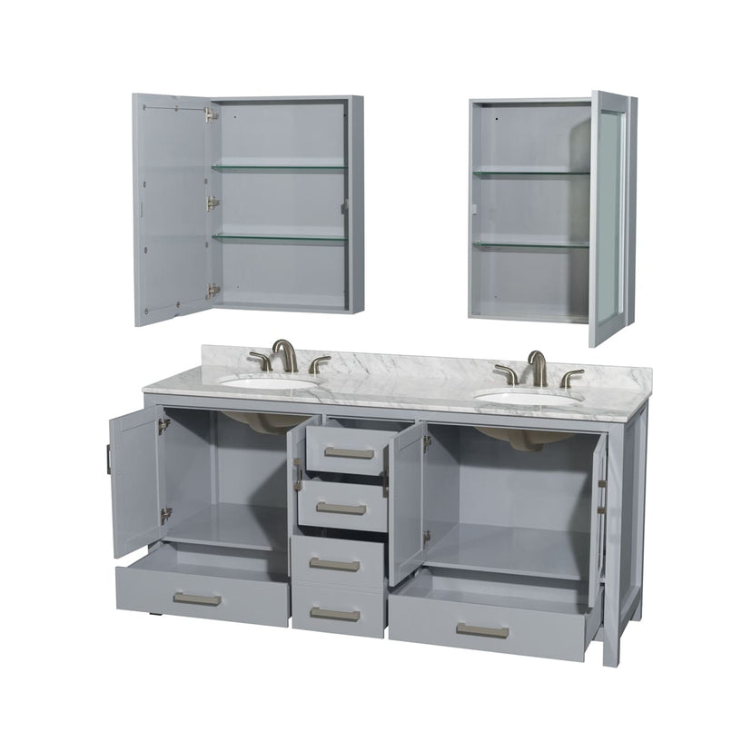 Sheffield 72" Free Standing Double Basin Vanity Set with Cabinet, Marble Vanity Top, and Medicine Cabinets - image 2