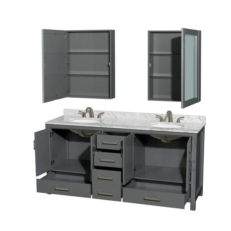 Sheffield 72" Free Standing Double Basin Vanity Set with Cabinet, Marble Vanity Top, and Medicine Cabinets - image 5