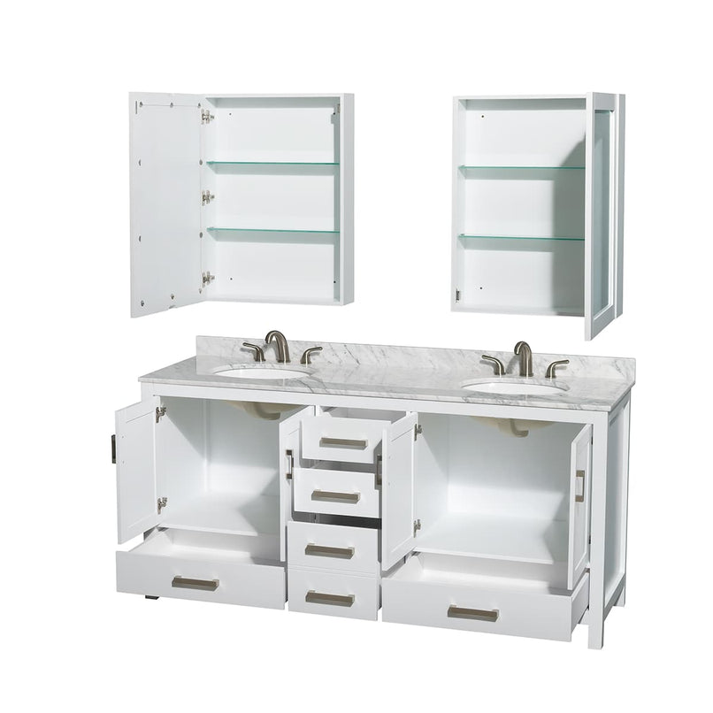 Sheffield 72" Free Standing Double Basin Vanity Set with Cabinet, Marble Vanity Top, and Medicine Cabinets - image 13