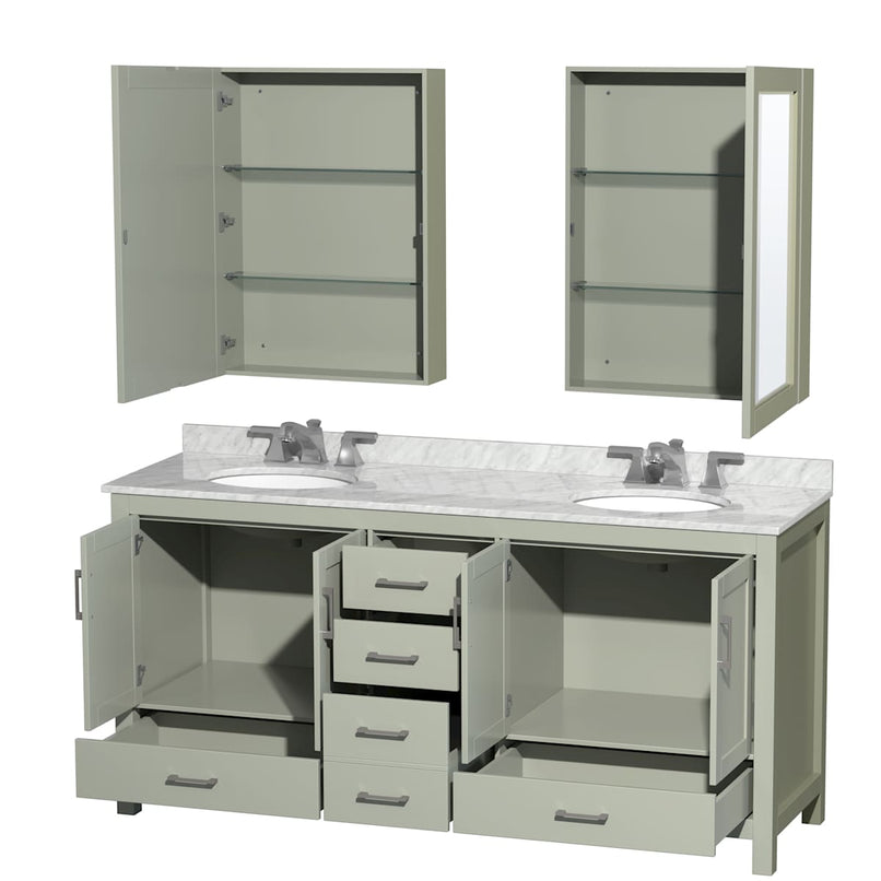 Sheffield 72" Free Standing Double Basin Vanity Set with Cabinet, Marble Vanity Top, and Medicine Cabinets - image 14