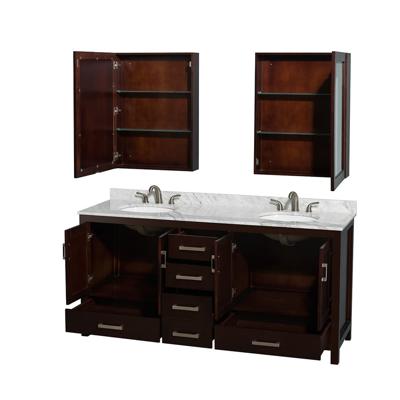 Sheffield 72" Free Standing Double Basin Vanity Set with Cabinet, Marble Vanity Top, and Medicine Cabinets - image 15