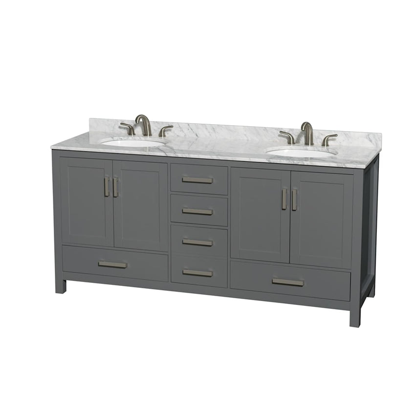 Sheffield 72" Free Standing Double Basin Vanity Set with Cabinet and Marble Vanity Top - image 4
