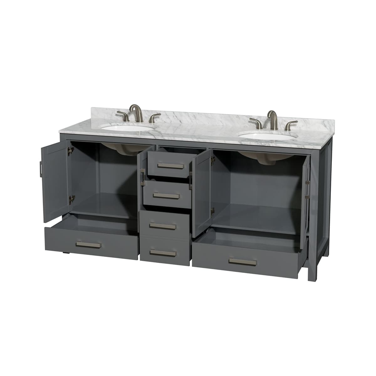 Sheffield 72" Free Standing Double Basin Vanity Set with Cabinet and Marble Vanity Top
