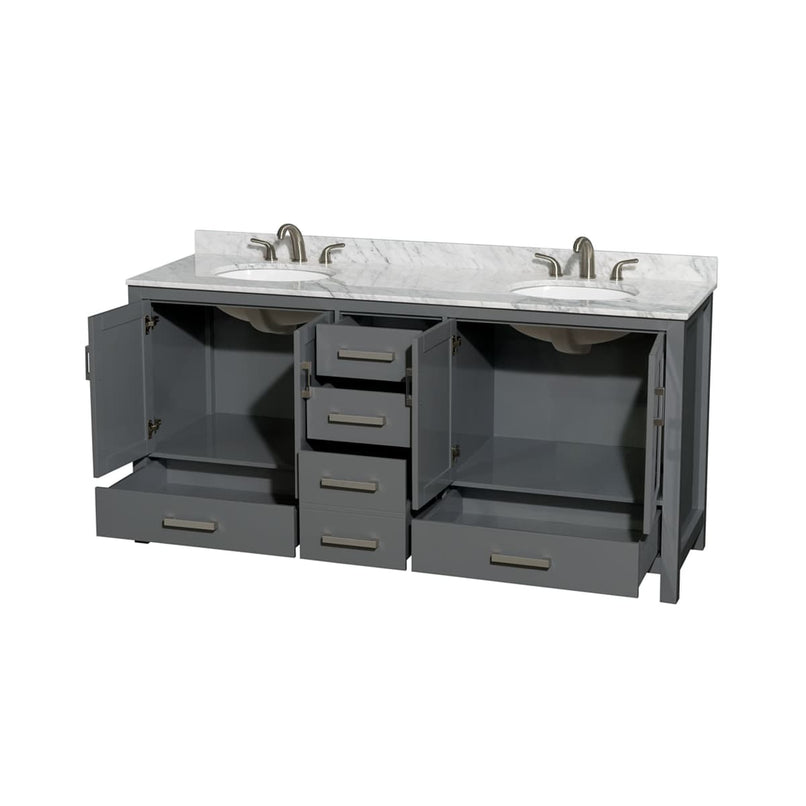 Sheffield 72" Free Standing Double Basin Vanity Set with Cabinet and Marble Vanity Top - image 5