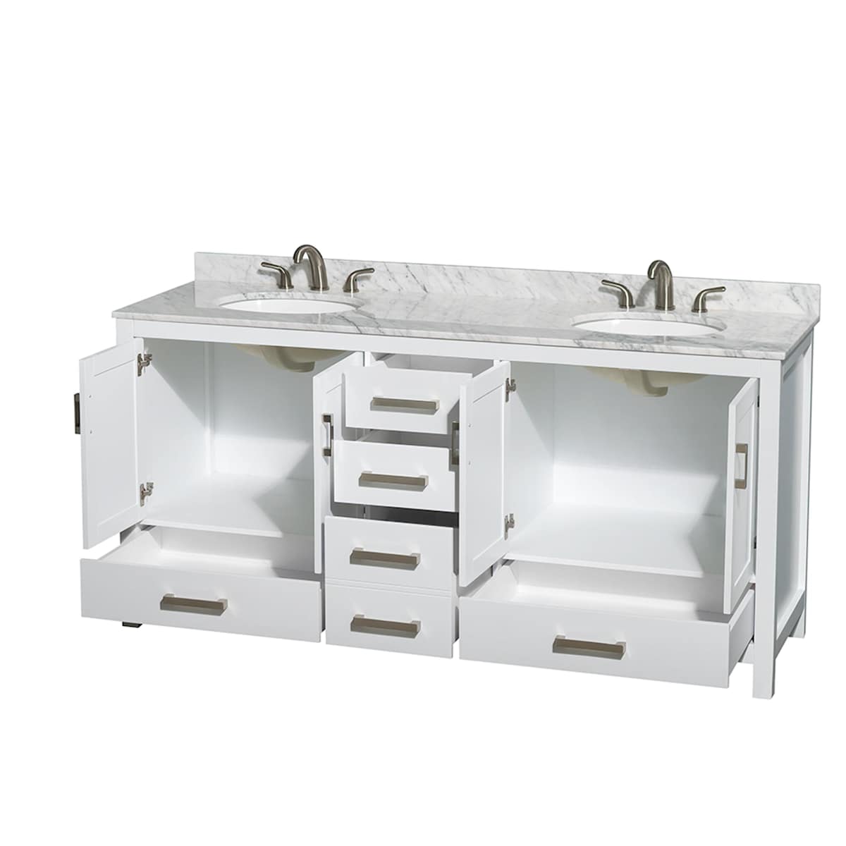 Sheffield 72" Free Standing Double Basin Vanity Set with Cabinet and Marble Vanity Top