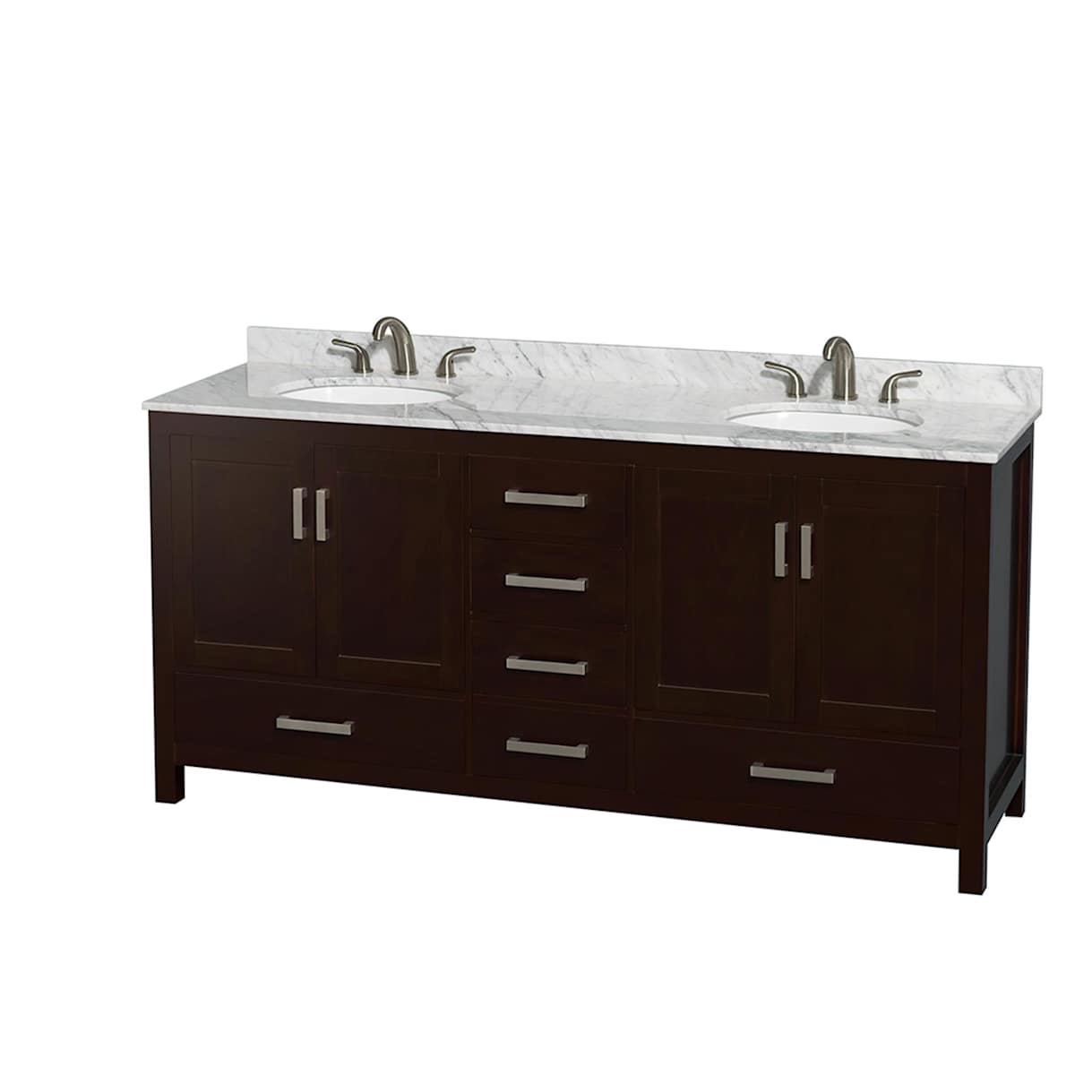 Sheffield 72" Free Standing Double Basin Vanity Set with Cabinet and Marble Vanity Top