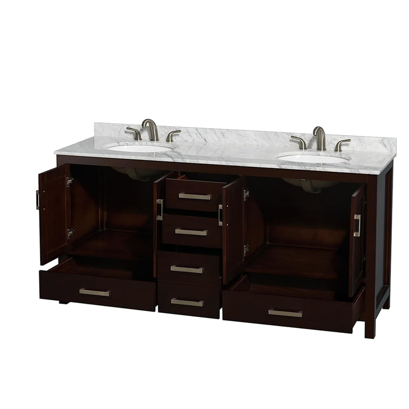Sheffield 72" Free Standing Double Basin Vanity Set with Cabinet and Marble Vanity Top - image 11
