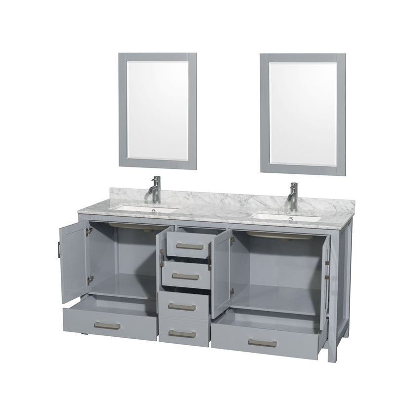 Sheffield 72" Freestanding Vanity Set with Hardwood Cabinet, Marble Vanity Top, Two Mirrors, and Two Undermount Rectangular Sinks - Less Faucet(s) - image 2