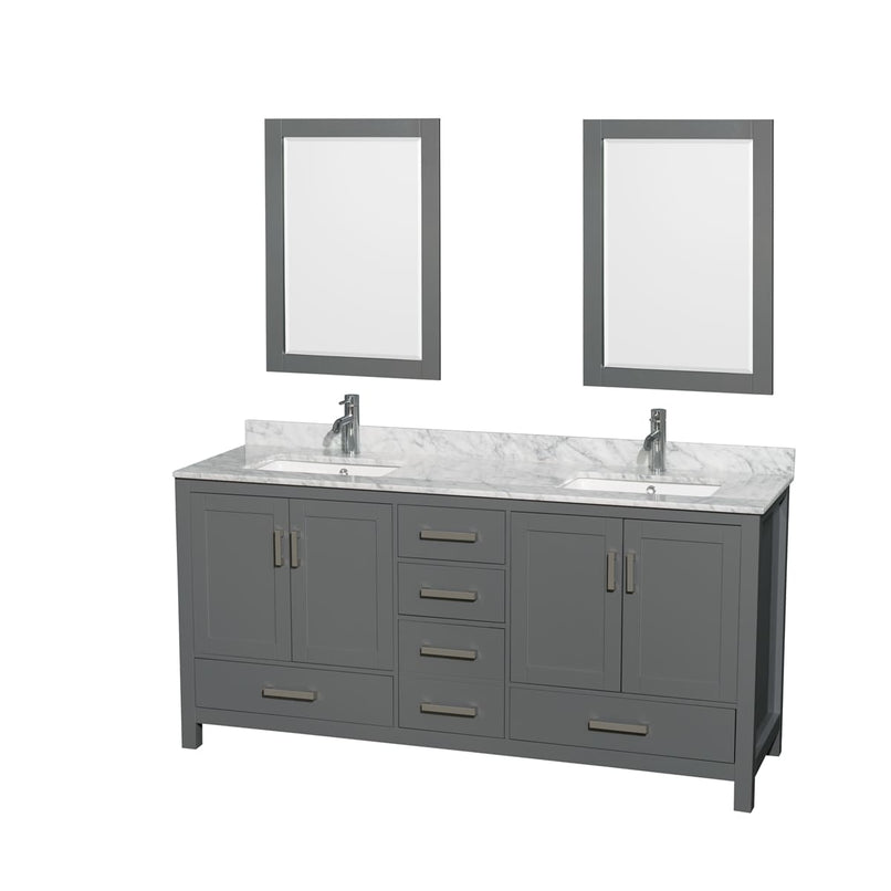 Sheffield 72" Freestanding Vanity Set with Hardwood Cabinet, Marble Vanity Top, Two Mirrors, and Two Undermount Rectangular Sinks - Less Faucet(s) - image 6