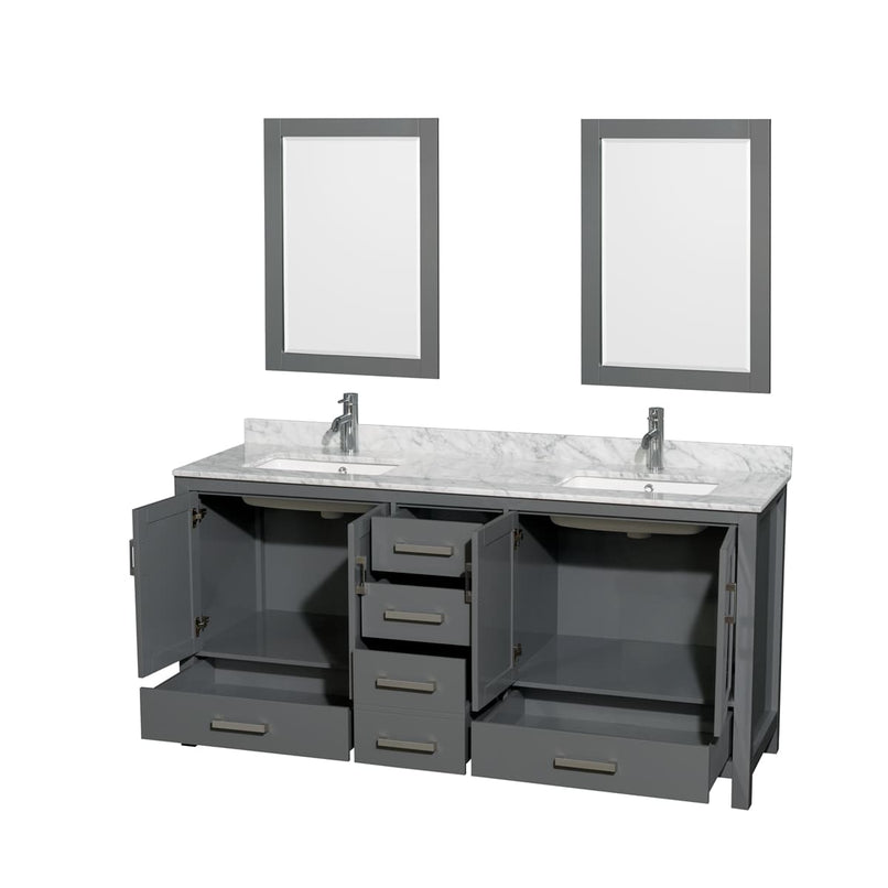 Sheffield 72" Freestanding Vanity Set with Hardwood Cabinet, Marble Vanity Top, Two Mirrors, and Two Undermount Rectangular Sinks - Less Faucet(s) - image 7