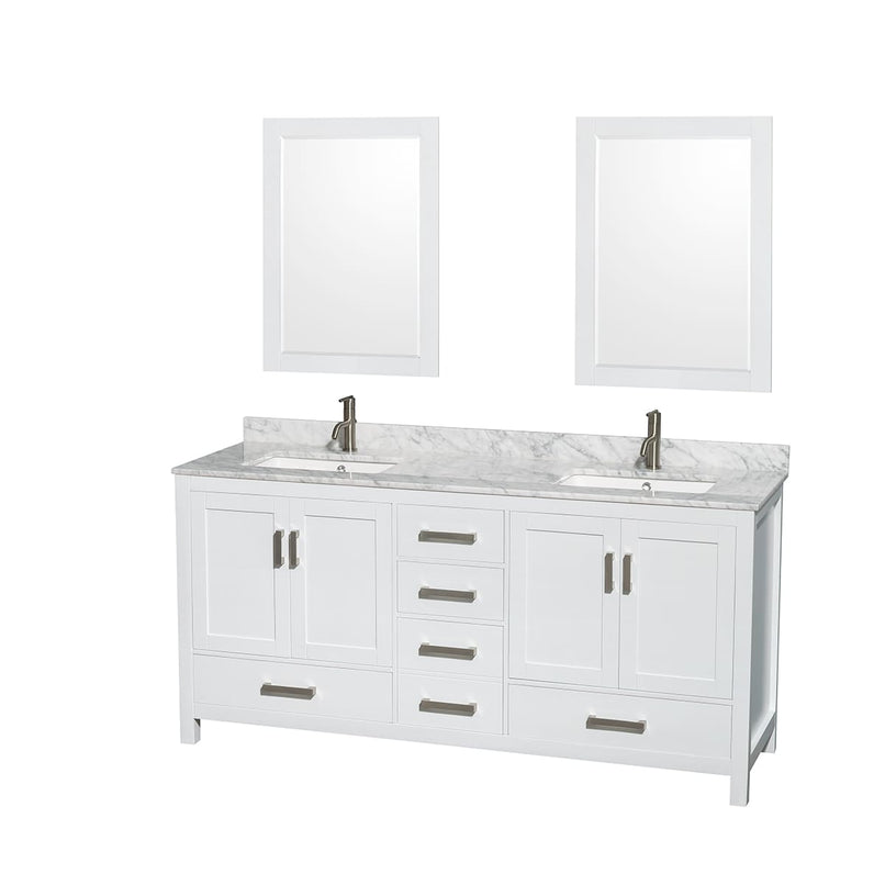 Sheffield 72" Freestanding Vanity Set with Hardwood Cabinet, Marble Vanity Top, Two Mirrors, and Two Undermount Rectangular Sinks - Less Faucet(s) - image 9