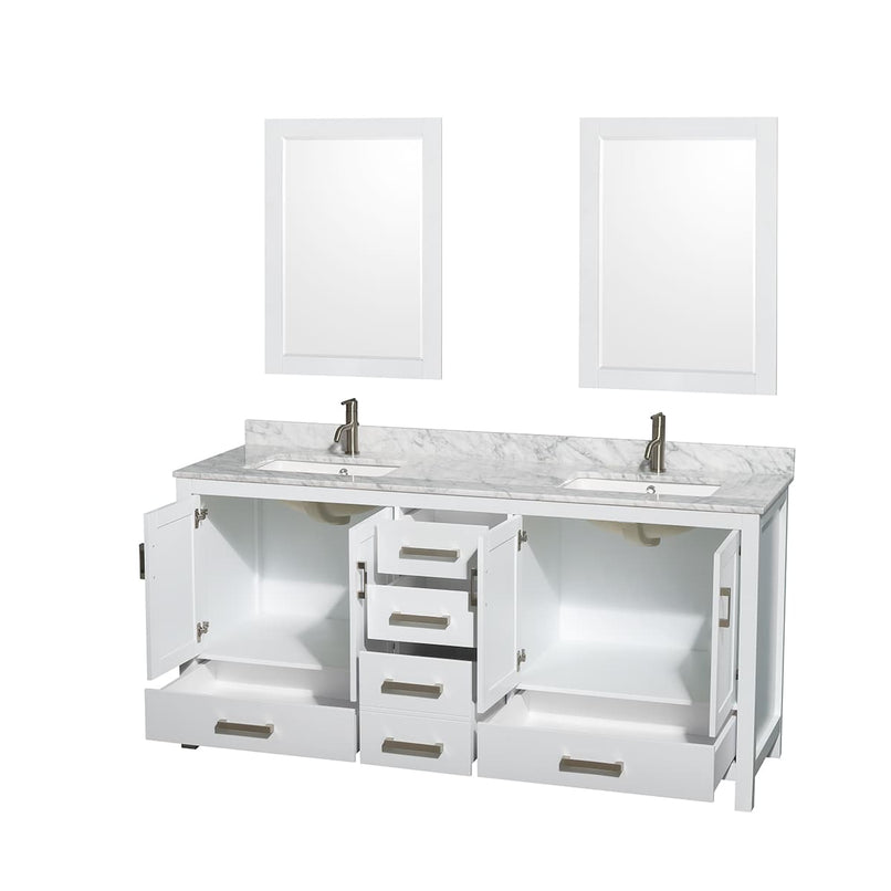 Sheffield 72" Freestanding Vanity Set with Hardwood Cabinet, Marble Vanity Top, Two Mirrors, and Two Undermount Rectangular Sinks - Less Faucet(s) - image 10