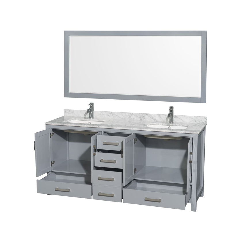 Sheffield 72" Free Standing Double Basin Vanity Set with Cabinet, Marble Vanity Top, and Framed Mirror - image 2