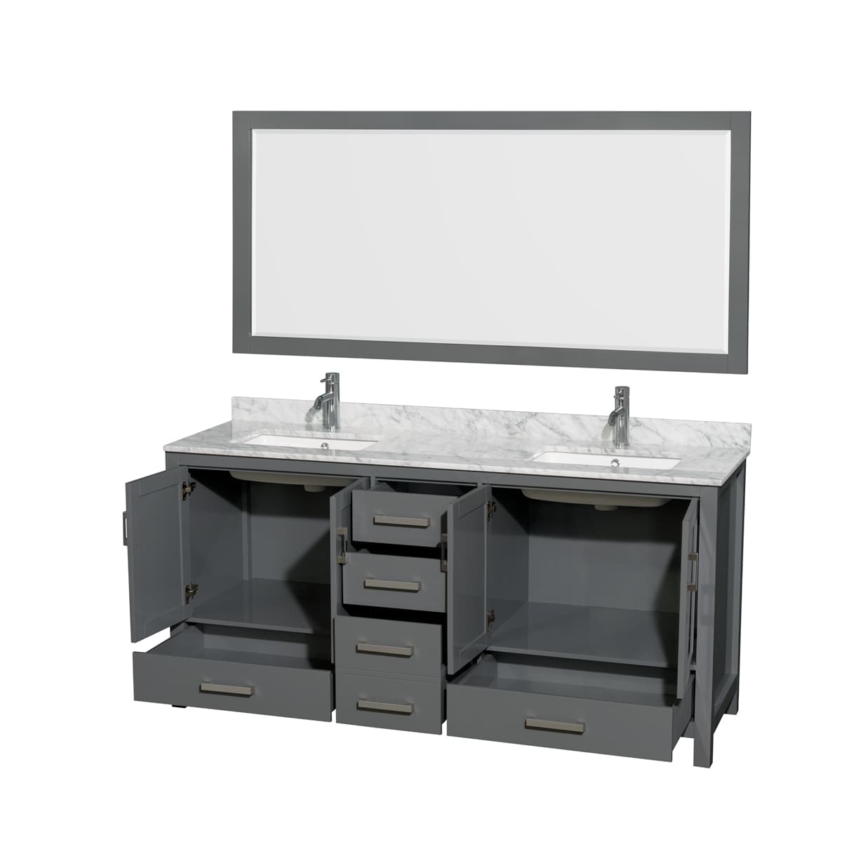 Sheffield 72" Free Standing Double Basin Vanity Set with Cabinet, Marble Vanity Top, and Framed Mirror