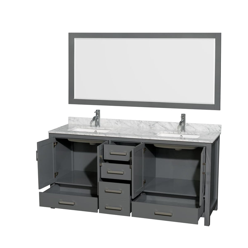 Sheffield 72" Free Standing Double Basin Vanity Set with Cabinet, Marble Vanity Top, and Framed Mirror - image 6