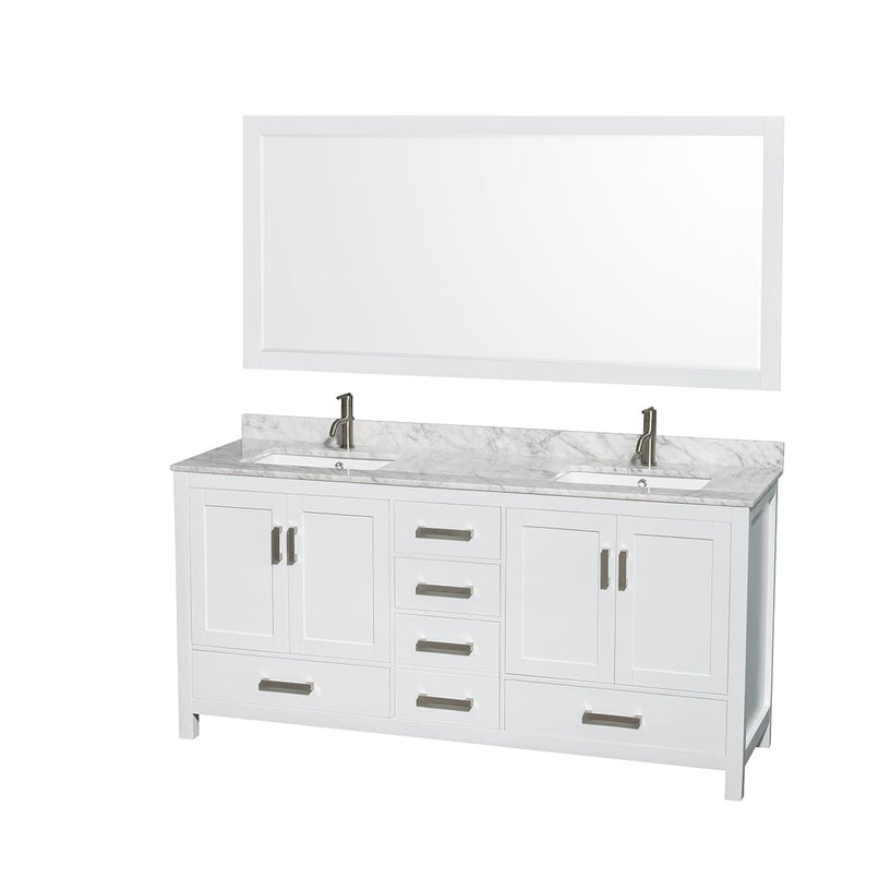 Sheffield 72" Free Standing Double Basin Vanity Set with Cabinet, Marble Vanity Top, and Framed Mirror - image 9