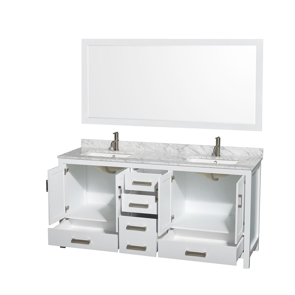 Sheffield 72" Free Standing Double Basin Vanity Set with Cabinet, Marble Vanity Top, and Framed Mirror