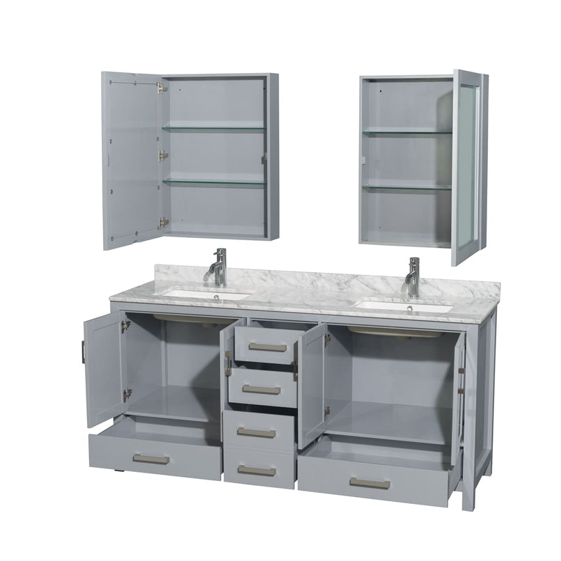 Sheffield 72" Free Standing Double Basin Vanity Set with Cabinet, Marble Vanity Top, and Medicine Cabinets - image 2