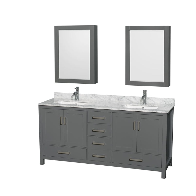 Sheffield 72" Free Standing Double Basin Vanity Set with Cabinet, Marble Vanity Top, and Medicine Cabinets - image 5