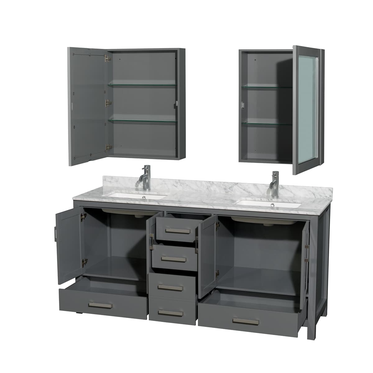 Sheffield 72" Free Standing Double Basin Vanity Set with Cabinet, Marble Vanity Top, and Medicine Cabinets