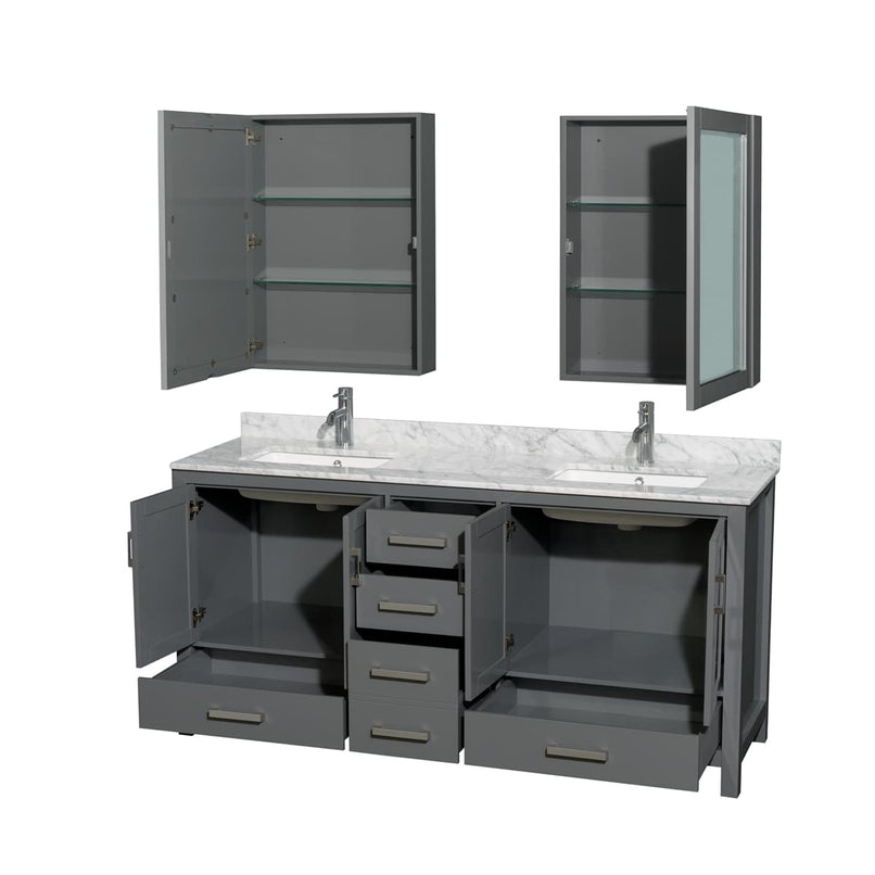 Sheffield 72" Free Standing Double Basin Vanity Set with Cabinet, Marble Vanity Top, and Medicine Cabinets - image 6