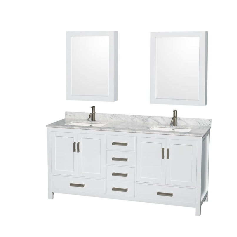Sheffield 72" Free Standing Double Basin Vanity Set with Cabinet, Marble Vanity Top, and Medicine Cabinets - image 10
